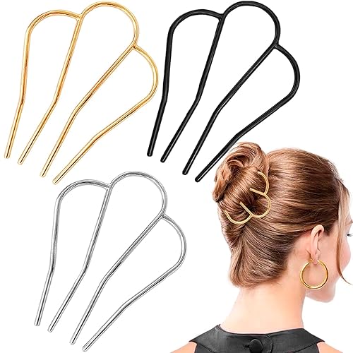 LAPOHI 3 peines laterales para moño, palillos grandes en forma de U, peines para peinados estilo vintage, accesorios para el cabello