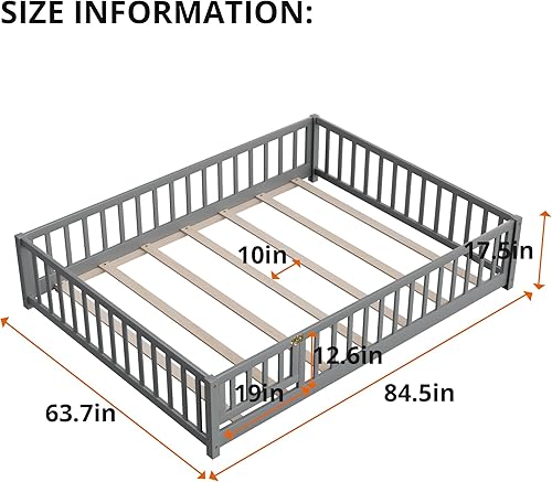 Miniatura 33 de Marco de cama Montessori de madera de tamaño individual con listones de madera, valla y puerta para niños, niñas y niños, espresso (con listones de