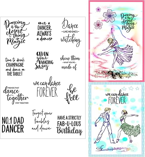 Arbuya Palabras de sentimiento bailarín, sellos transparentes para hacer tarjetas o diario, palabras de fiesta de cumpleaños, sellos de goma de
