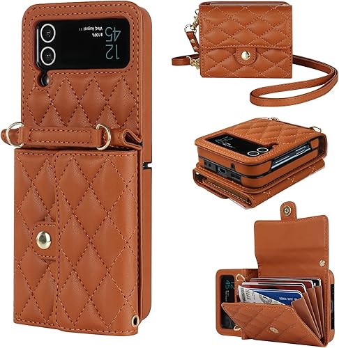 KIHUWEY Funda tipo cartera cruzada para Samsung Galaxy Z Flip 4, bolso con ranura para tarjeta de crédito, bloqueo RFID, correa ajustable de piel