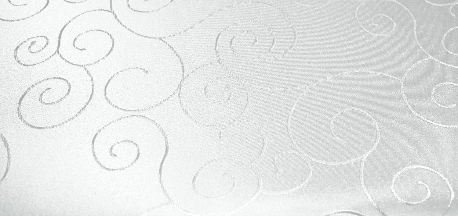 Oval tablecloth 135 cm x 180 cm, structured damask circle, non-iron stain resistant 1311, Polyester, White, 135x180 oval