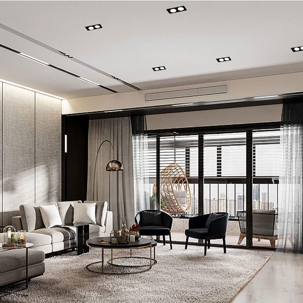 Lampada da soffitto da incasso, faretto da incasso rettangolare nero, lampade retrofit a doppia testa(10w,3000K)
