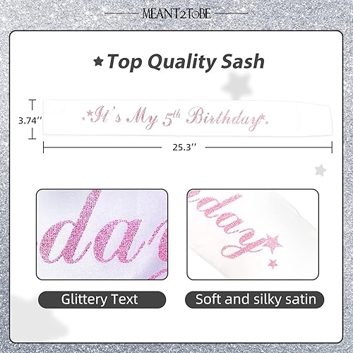 Miniatura 3 de MEANT2TOBE Banda y tiara de cumpleaños número 5 para niñas, fabulosa banda con purpurina + estrellas de diamantes de imitación, tiara de metal