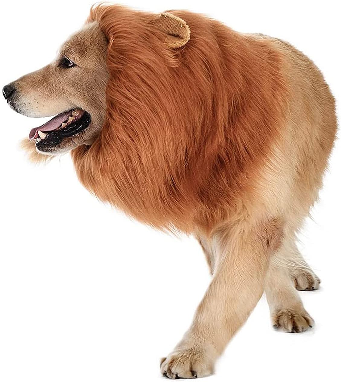 Dog Lion Mane Costume, Pet Wig for Halloween Party, Adjustable Elastic Strap Hair with Ears and Tails for Medium and Large Dogs