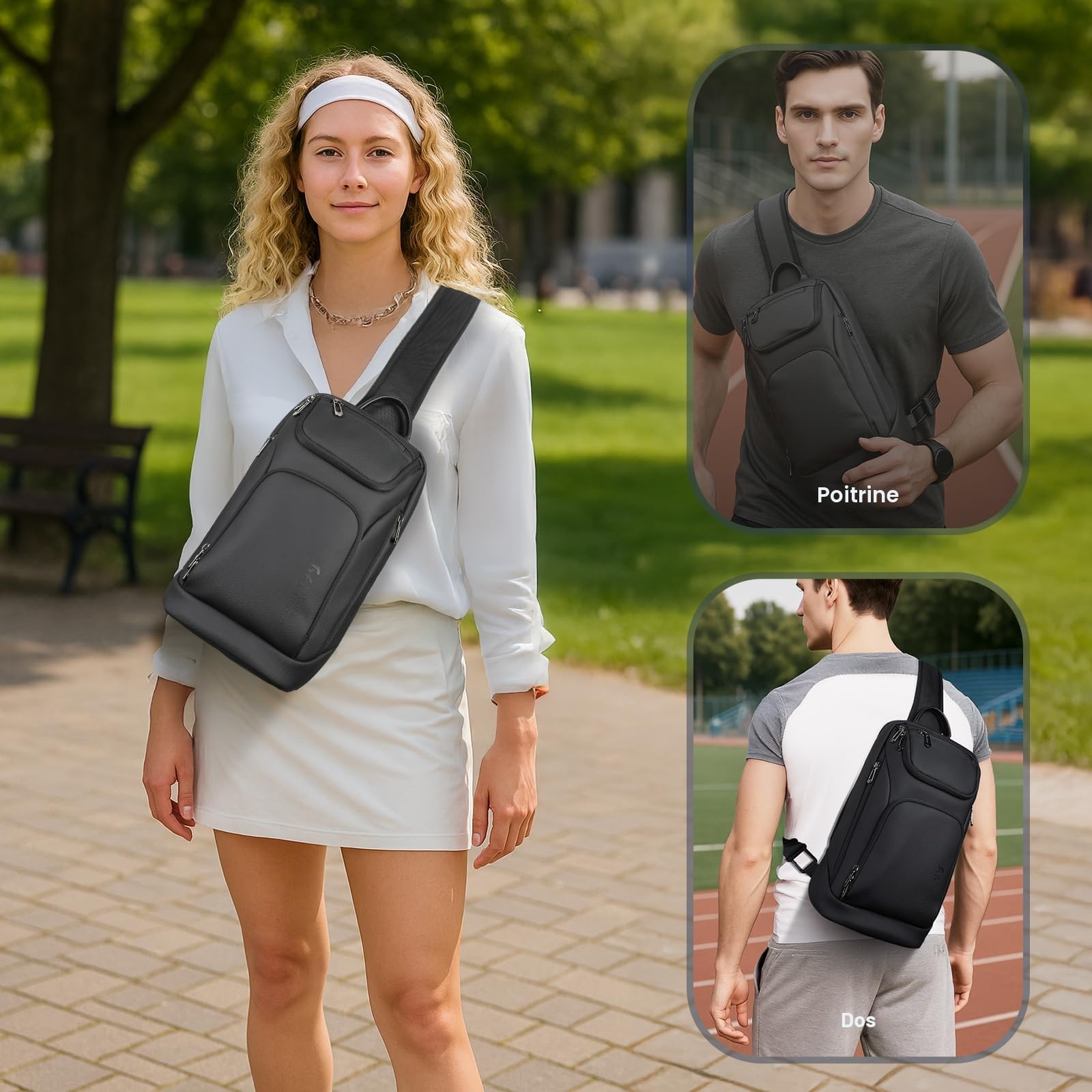 hk Sacoche Homme Bandoulière Léger Sac à Bandoulière pour iPad 11,3 Pouces Imperméable Sac de Poitrine pour Randonnée Voyager Camping Cyclisme