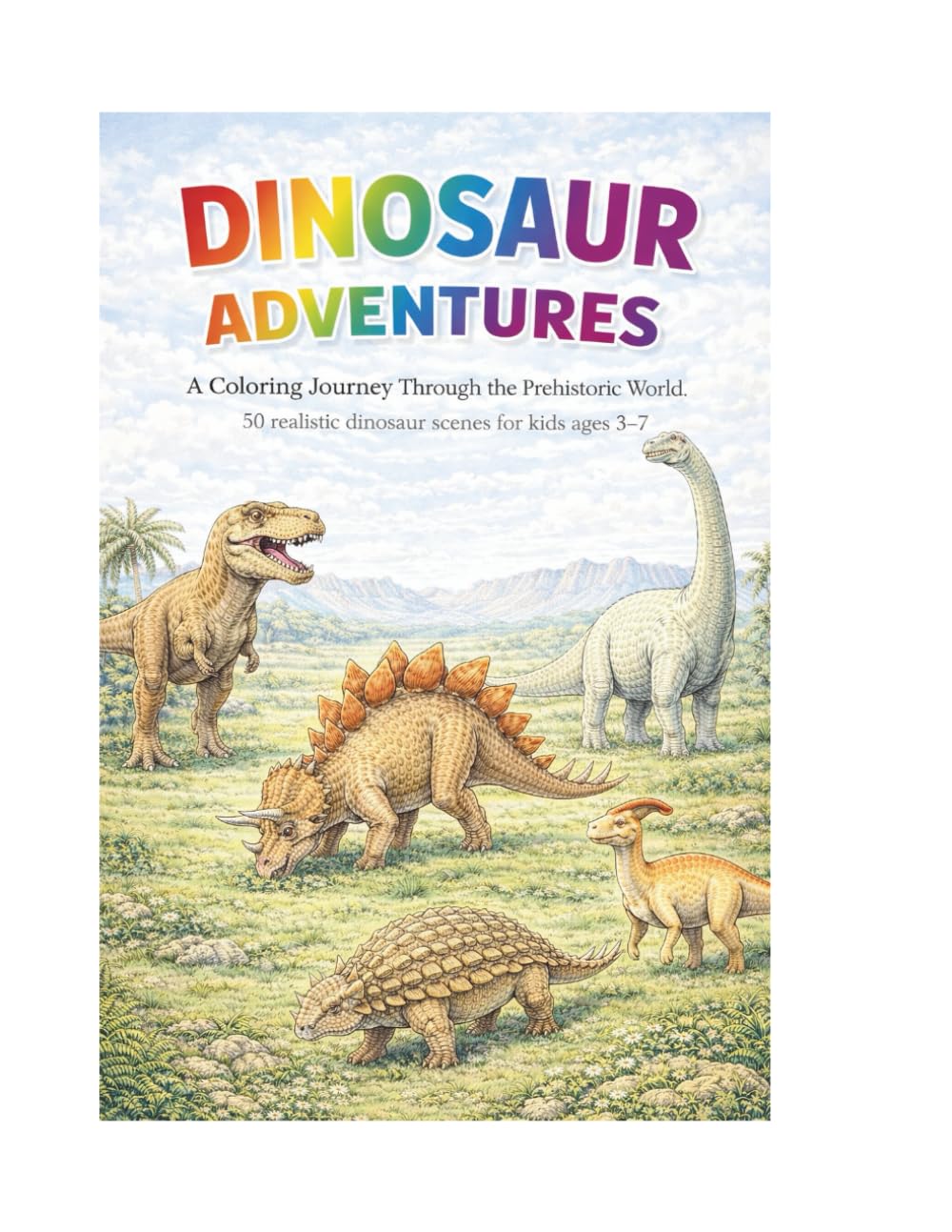 Dinosaur Adventures Coloring Book: 50 Realistic Prehistoric Scenes for Kids Ages 3–7