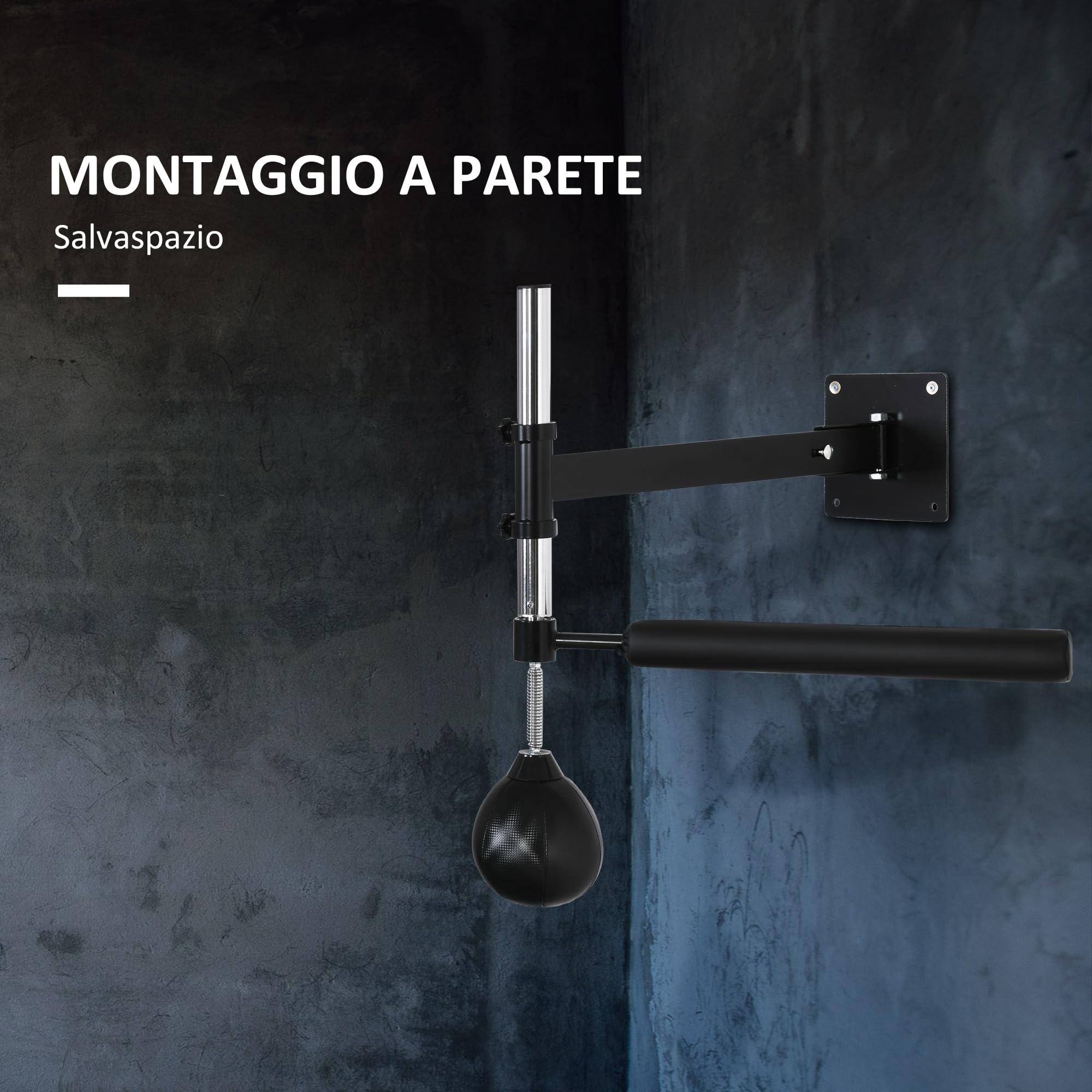HOMCOM Speed Bag a Parete per Boxe e MMA ad Altezza Regolabile con Asta, Pera Veloce Boxe in Acciaio e PU, per Casa, Palestra, Allenamento, 79x72x20 cm