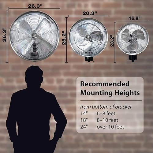Miniatura 3 de Hydromist Ventilador oscilante para exteriores de 18 pulgadas montado en la pared color plateado 3 velocidades en el cable