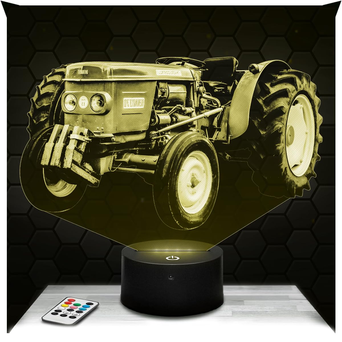 Lampephoto.fr - Old Tractor R. 3D Lamp, Night Light 3D LED Illusion Lamp, Miniature Collection 1:32, Agricultural Tractor Object, Farmer Gift Idea, Night Light for Children's Bedroom, Christmas, Gift