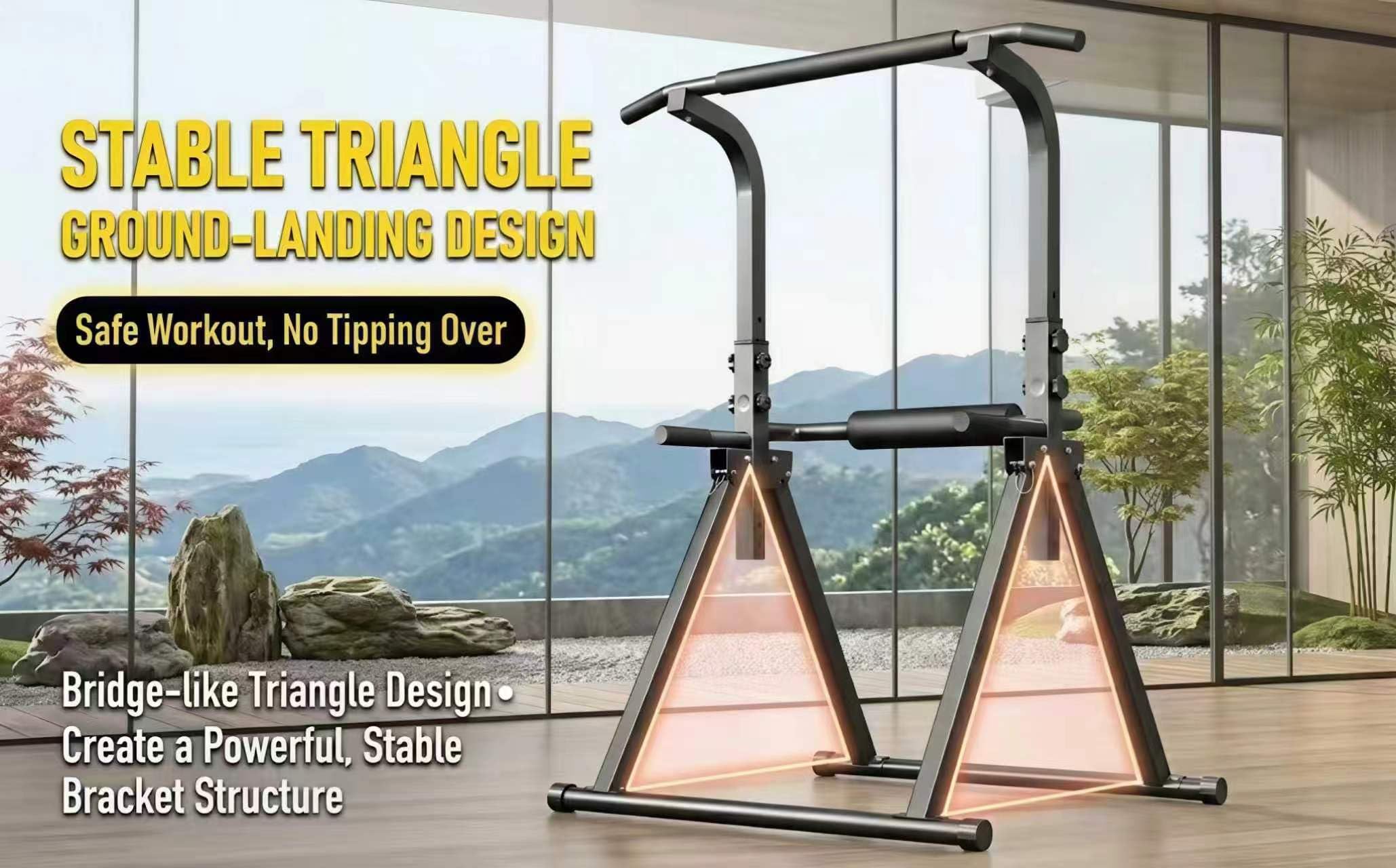 COMINGFIT Power Tower mit Klimmzugstange, klappbarer Dip-Station, und höhenverstellbarer Stange, stabile und stabile Dreiecksstruktur, Multifunktionsgeräte für Krafttraining und Heimfitness