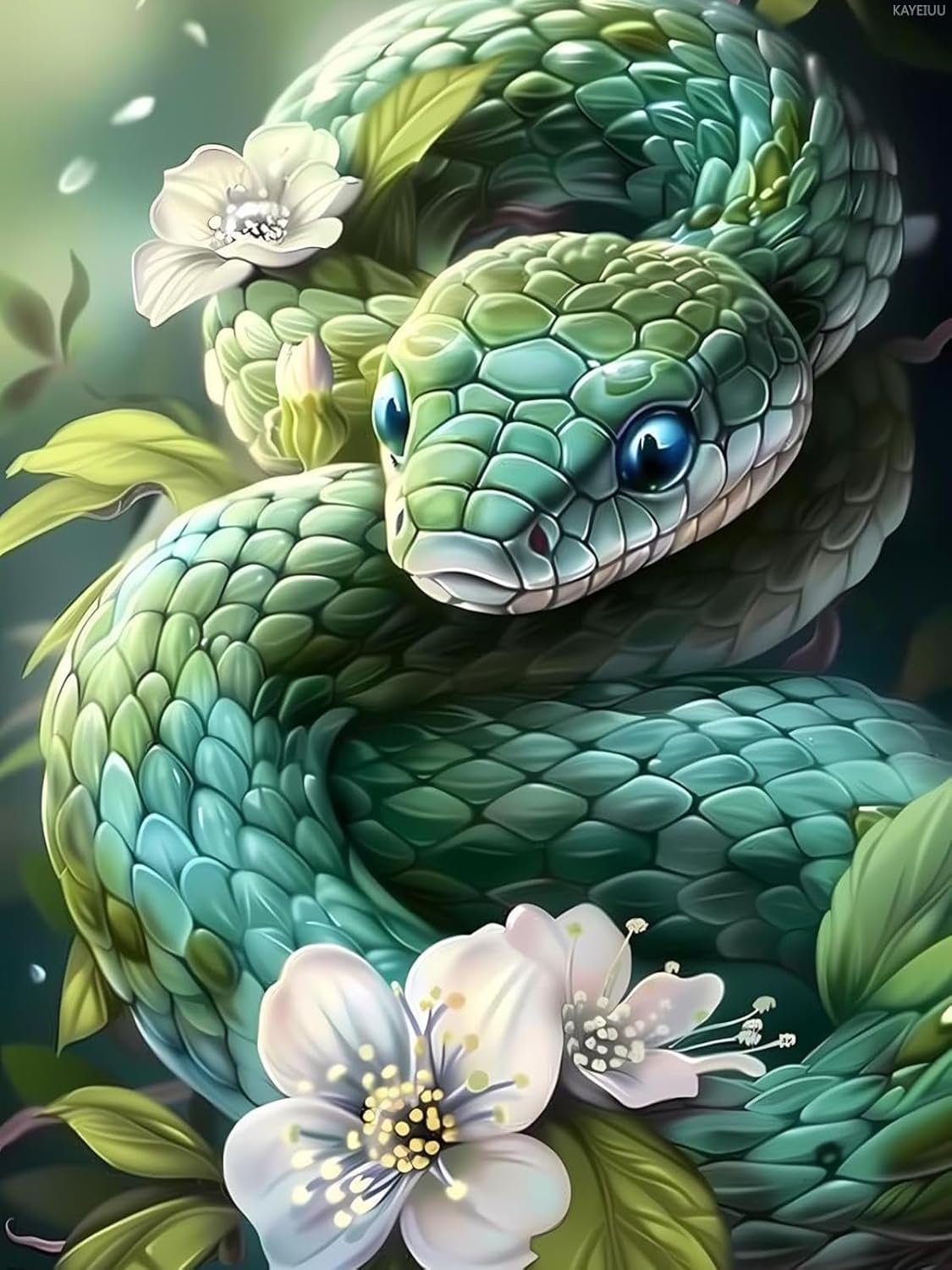 KAYEIUU 5D Green Snake Painting Diamond Painting Kits for Adults Beginner, DIY Snake Diamond Art for Home Wall Decor Gifts Full Drill Round Gem Art 12x16 inch