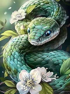 KAYEIUU 5D Green Snake Painting Diamond Painting Kits for Adults Beginner, DIY Snake Diamond Art for Home Wall Decor Gifts Full Drill Round Gem Art 12x16 inch