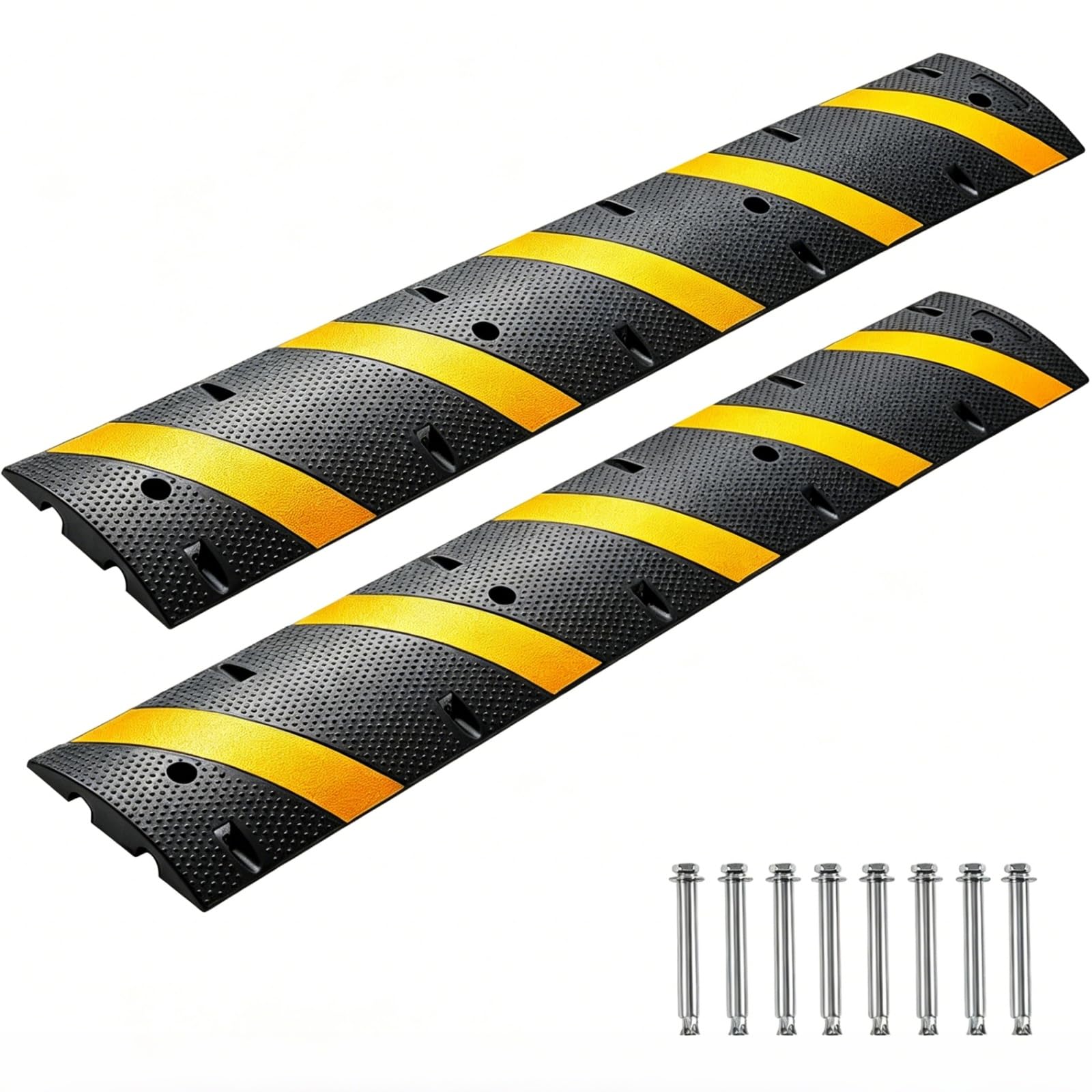 6 Ft Rubber Speed Bump 2 Pack, Heavy Duty Speed Bumps for Road, 25,000 Lbs Capacity, Seed Hump Traffic Calming Ramp for Driveway for Low Cars Trucks Asphalt Concrete Gravel
