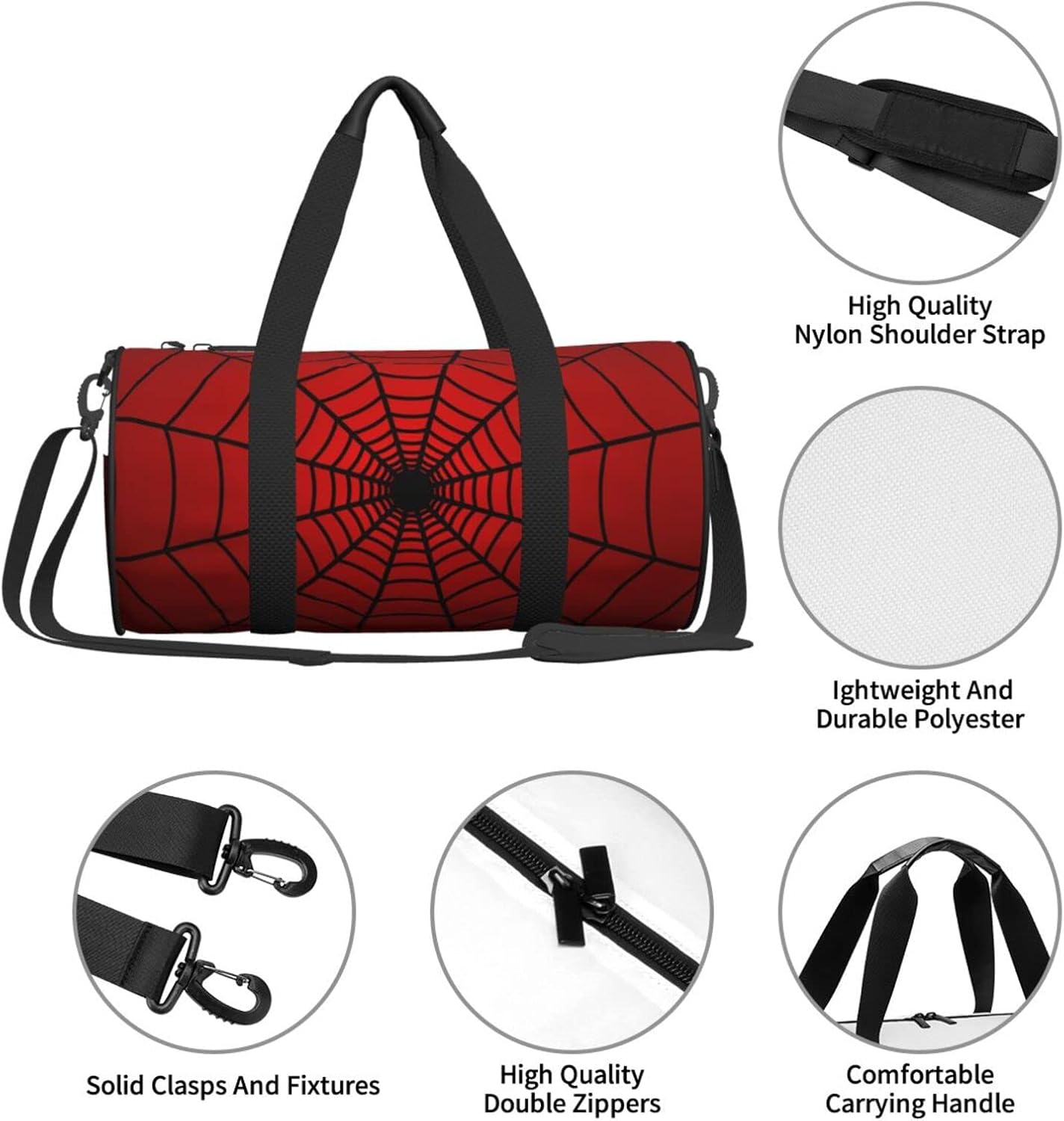 Red Spider Web Sports Gym Duffel Bag for Men Women Weekender Travel Workout Training Handbag Water Resistant One Size - Image 6