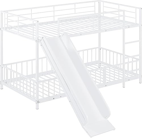 Miniatura 25 de Harper & Bright Designs Literas de metal de tamaño individual sobre individual con tobogán para niños, literas individuales resistentes con escalera