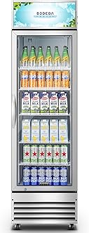 BODEGACOOLER Commercial Merchandiser Refrigerator, 12.5 Cu.Ft Glass Door Display Refrigerator, Upright Beverage Cooler with Soft LED Light, Adjustable Shelves, 4 Strong Castors(Stainless Steel)