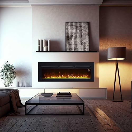 Chimenea eléctrica de 50 pulgadas empotrada en la pared y montada en la pared, calentador de chimenea y chimenea lineal con llama multicolor, disponible en Yaxa Colombia