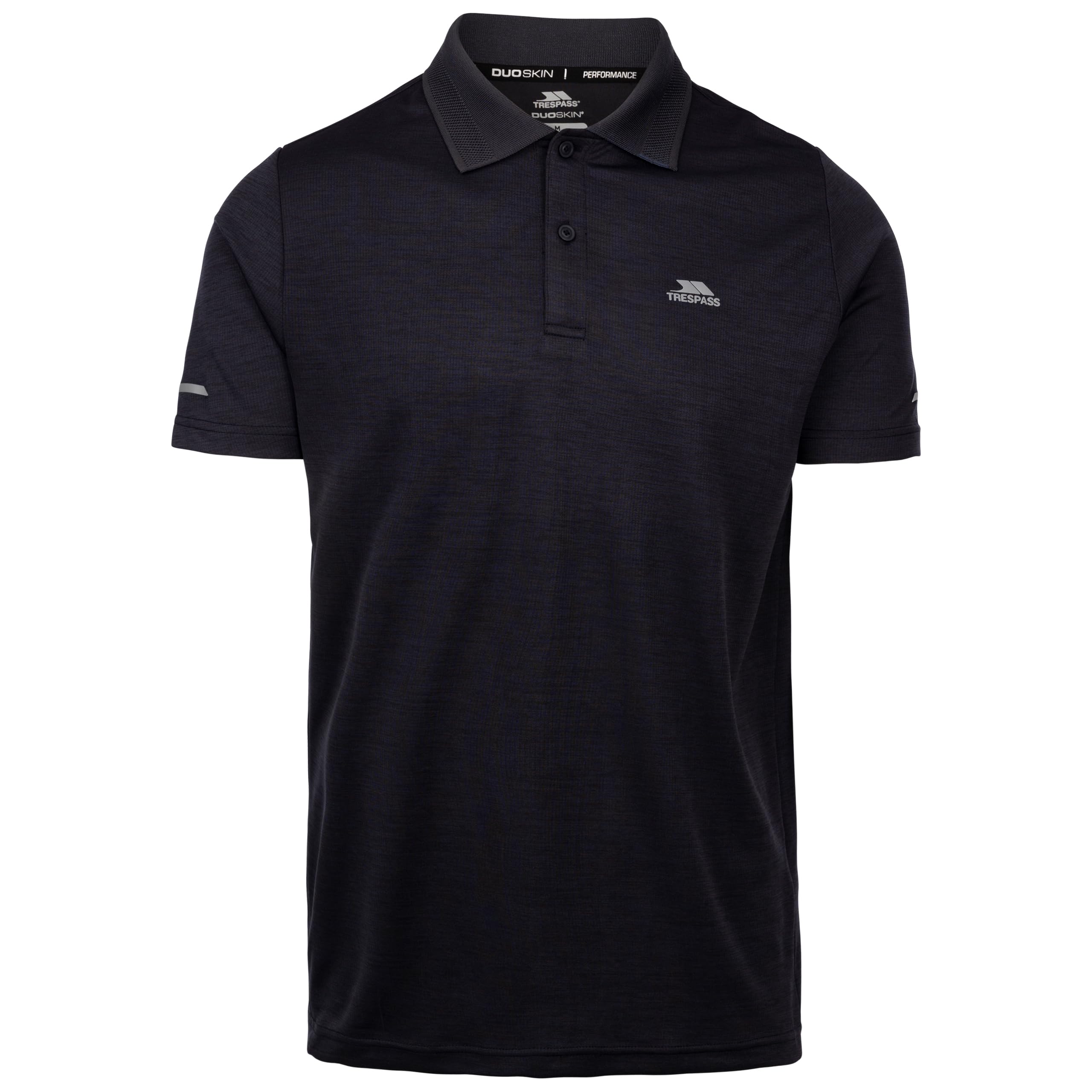 Trespass Men's Dark Flint Marl Polo Shirt Mckay - Button Fastening Polo For Activewear Polo T Shirt With Reflective Print On Sleeve, Short Sleeve T Shirt With Collar
