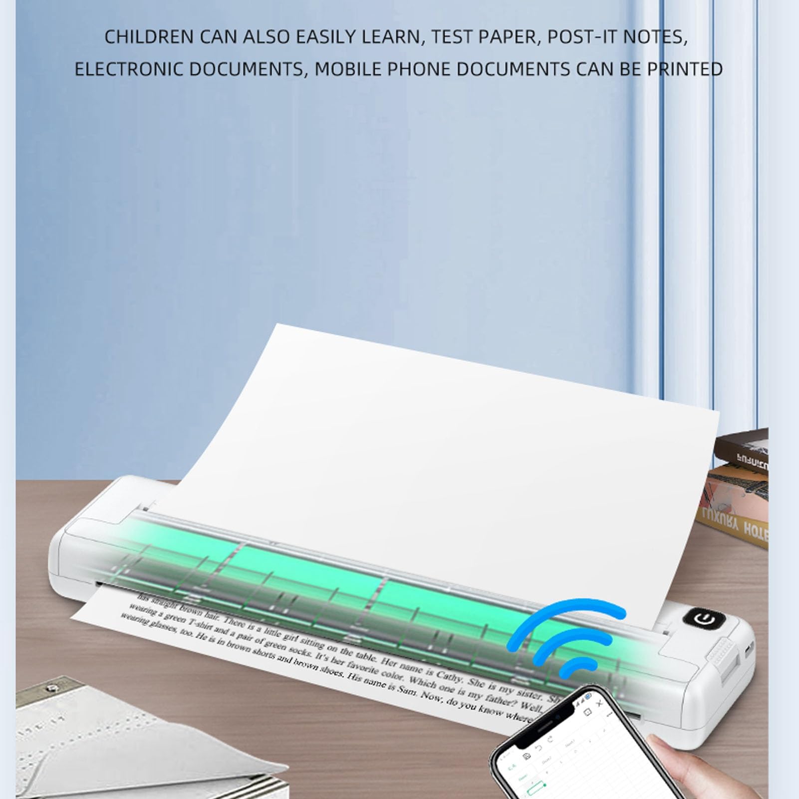 Hidyliu Impresora Térmica A4, Impresora Portátil sin Tinta Bluetooth con Batería Recargable para Uso en la Escuela, Oficina y Hogar