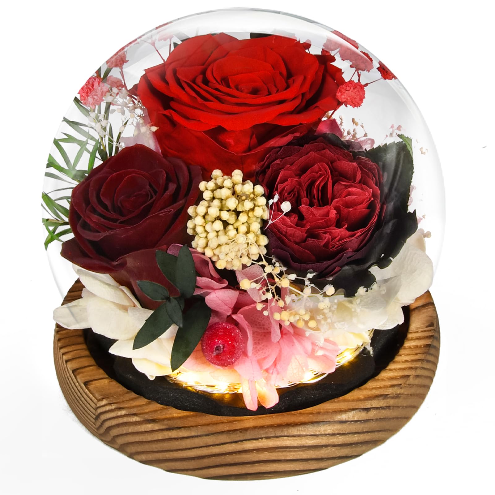 Ewige Rosen Strauß Mit Vase & LED Licht - 7 Rosen Konservierte Blumen Geschenk