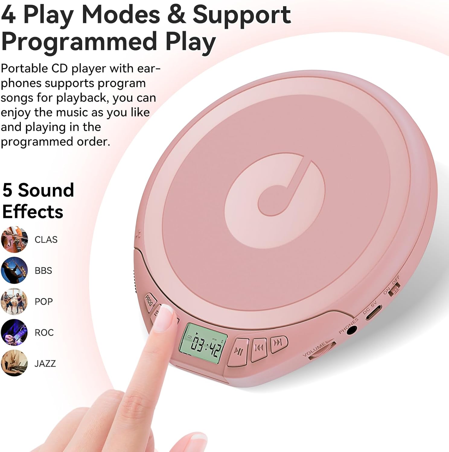 Portable CD Player for Car: Kegaudio with Earphones Anti-Skip LCD Display Personal Disman Disc Player for Car & Sports Supports MP3 WMA PROG & Memory Function
