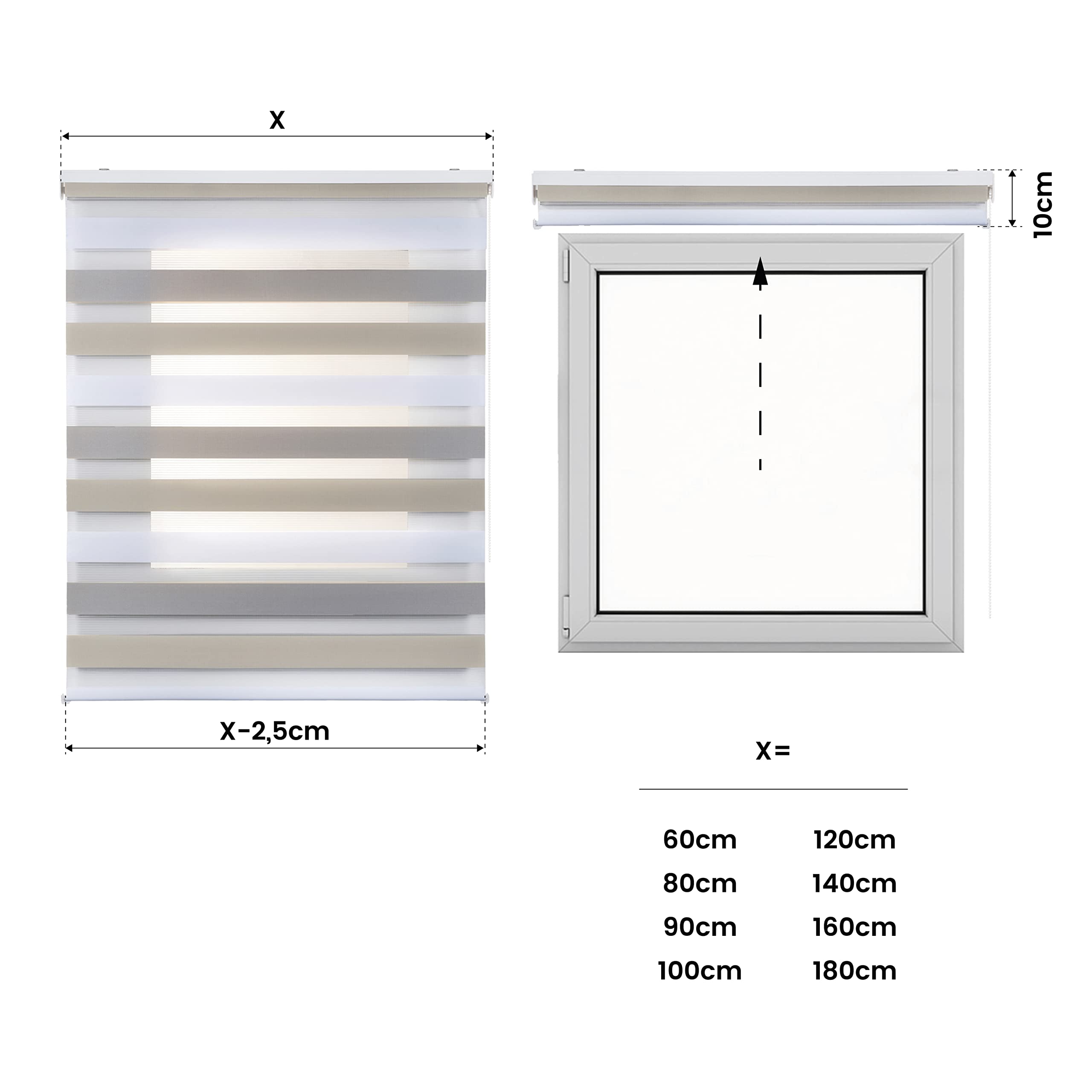 Estores Basic - Stores Nuit et Jour, Stores Double Couche pour intérieur, Couleur Blanc Marron Gris, 80 x 180 cm
