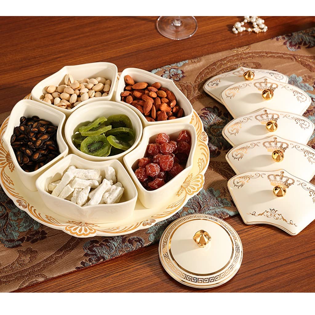 TZEKING Snack con Scomparti,Snack Box,Vassoio per Snack con Coperchio e Manico,Scatola Snack con 8 Scomparti,Piatto Spuntino Portatile per Frutta ,Dolci,Noci e Snack,Adatto per Feste,Viaggi,Picnic