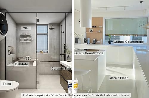 Miniatura 4 de Kit de reparación de bañera, azulejos y ducha (combinación de color), kit de reparación de porcelana Hupeyna para astillas, abolladuras, grietas,