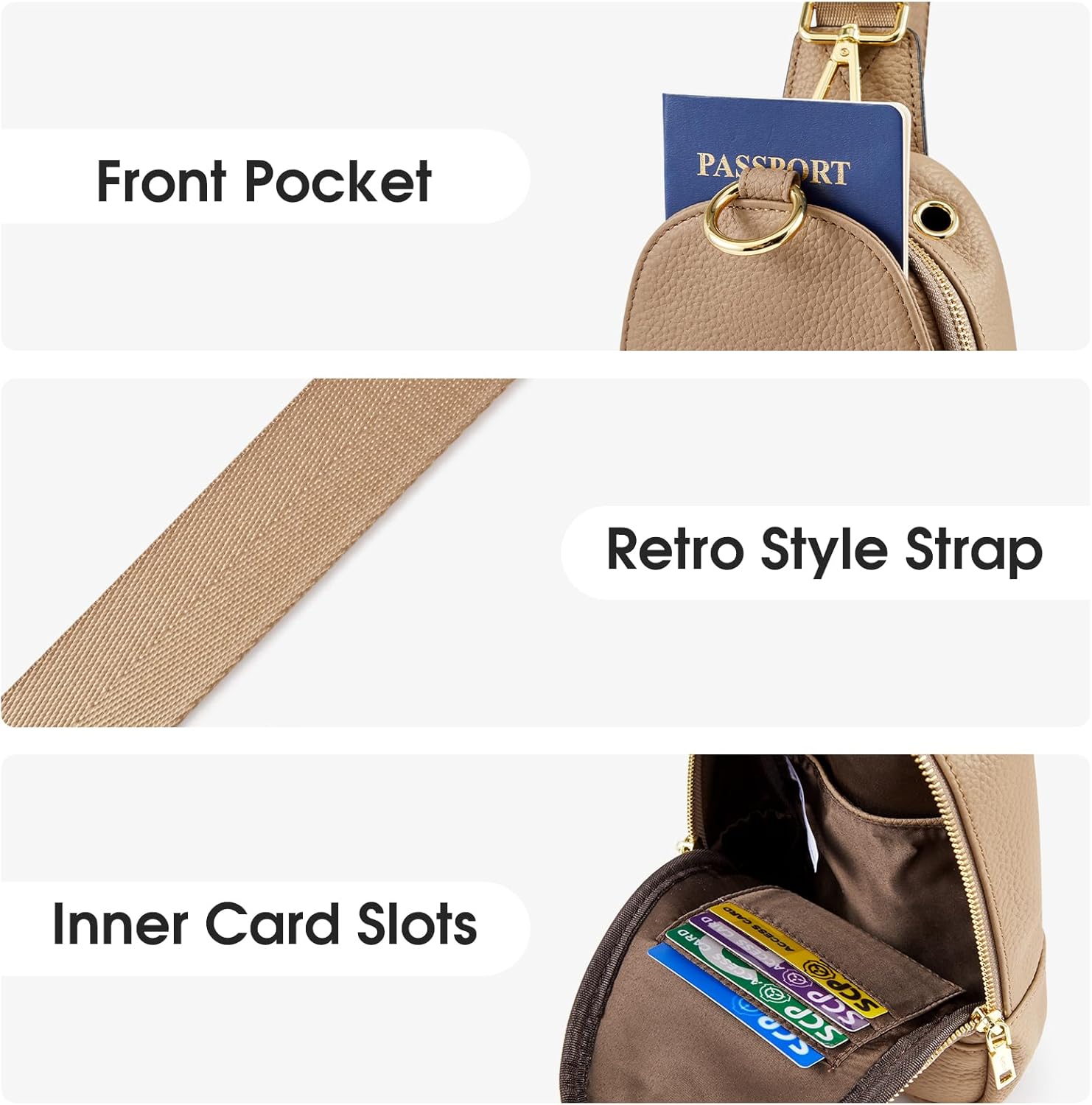 Kattee Leather Sling Bag for Women, Womens Leather Fanny Crossbody Purse for Travel，Small Sling Bag with RFID Blocking | Small, with RFID Blocking