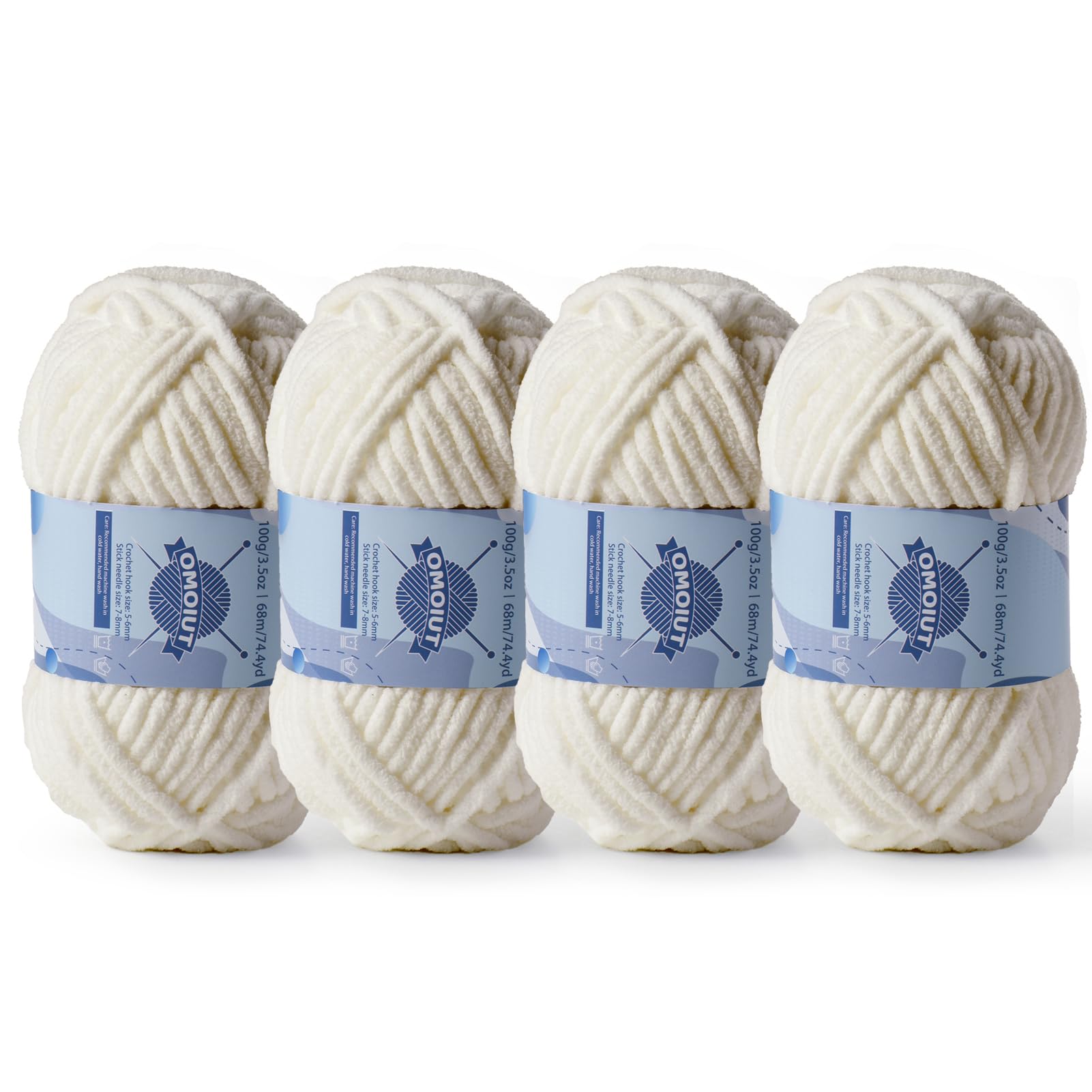 4 Pack Chunky Chenille Yarn for Crocheting, Baby Yarn for Crocheting Soft Blankets, Bulky Yarns for Crochet Amigurumi, 400g (297yds) Fluffy Velvet Yarns for Hand Knitting (4 Light Khaki)