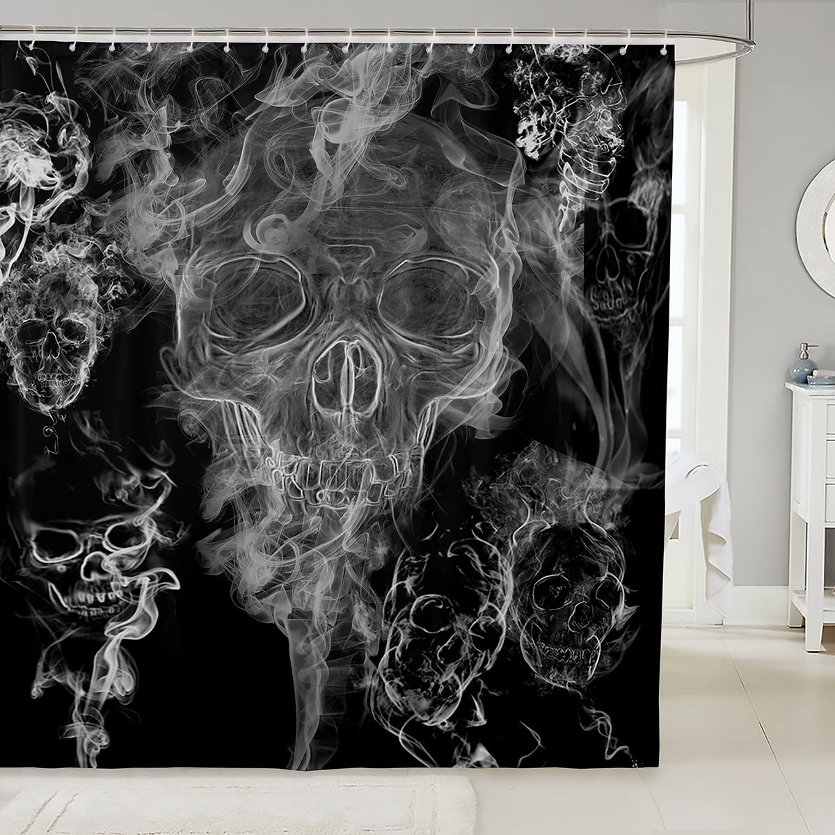 Tenda Da Doccia LGhtyro Con Teschio Scheletro – Set Bagno Gotico 152x180 Cm Con 12 Ganci Inclusi
