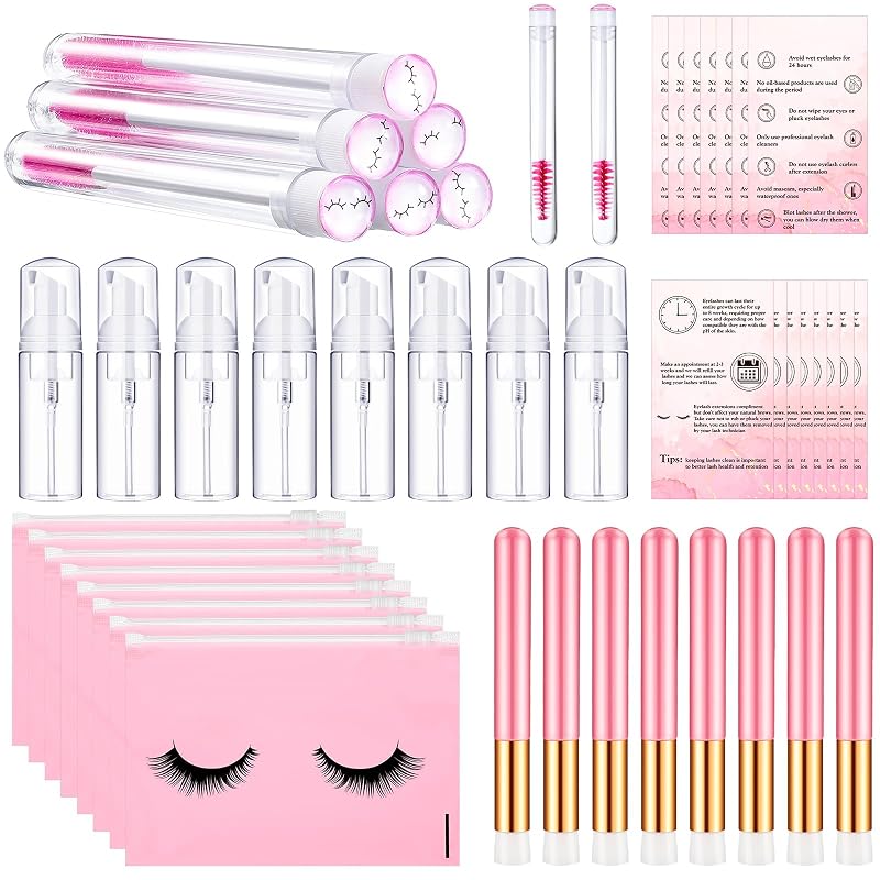 Remerry Kit com 40 acessórios para cuidados de cílios com bolsas, tubos de máscara, frascos com bomba, escovas e cartões, bolsa com zíper