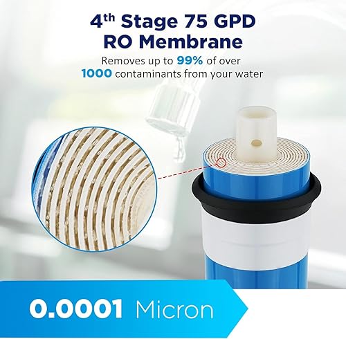 Miniatura 4 de Membrane Solutions Reemplazo de filtro de ósmosis inversa, 75 GPD Juego de filtros de repuesto completo para 10 pulgadas debajo del fregadero