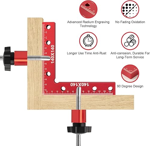Miniatura 6 de Tooltekt - Abrazaderas de esquina para carpintería de 90 grados con cuadrado de posicionamiento, 5.512 x 5.512 in