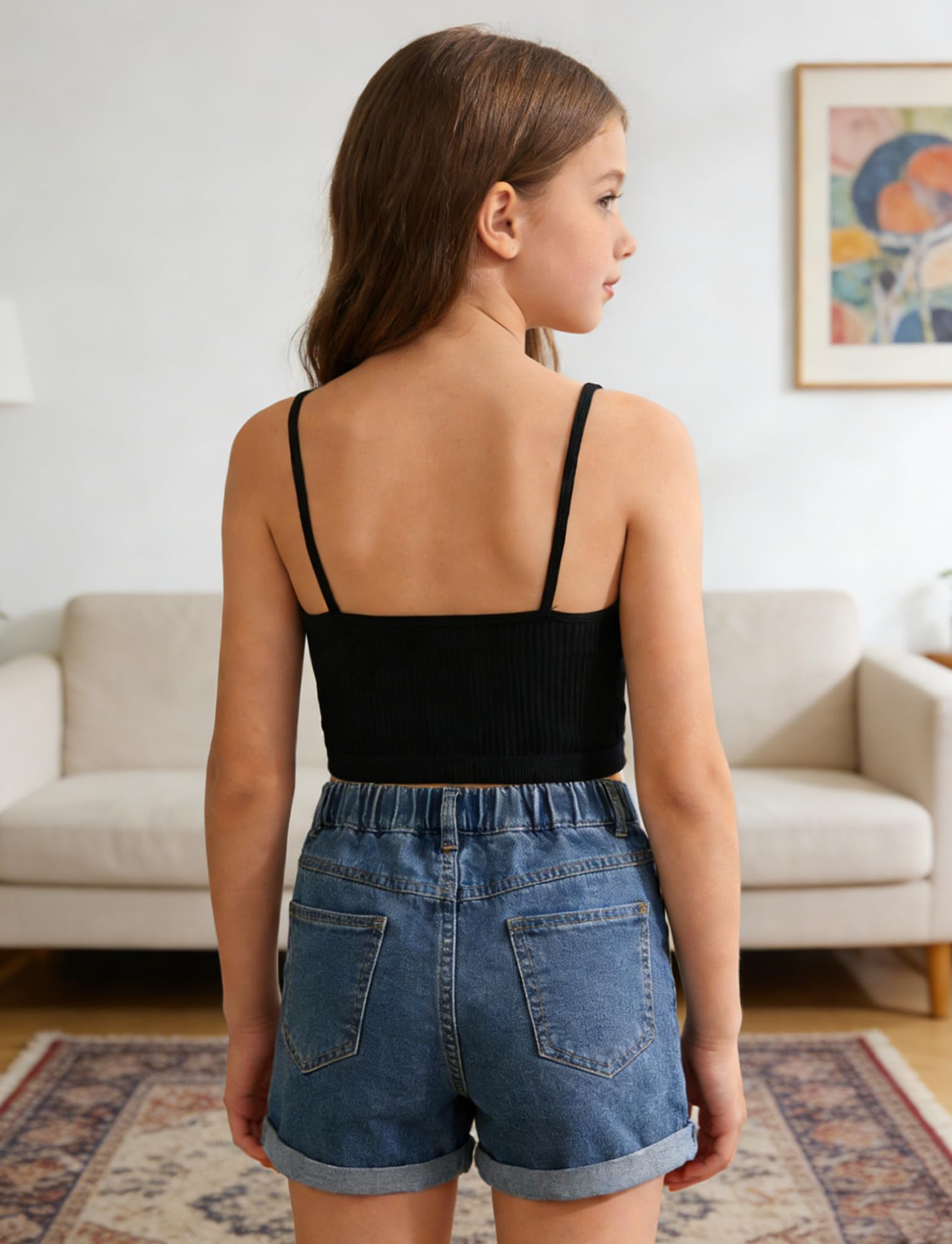 SEAUR Mädchen Tank Top Sommer Spaghettiträgern 3er-Pack Baumwolle Bustier Mädchen Sport BH ohne Polster Bequeme