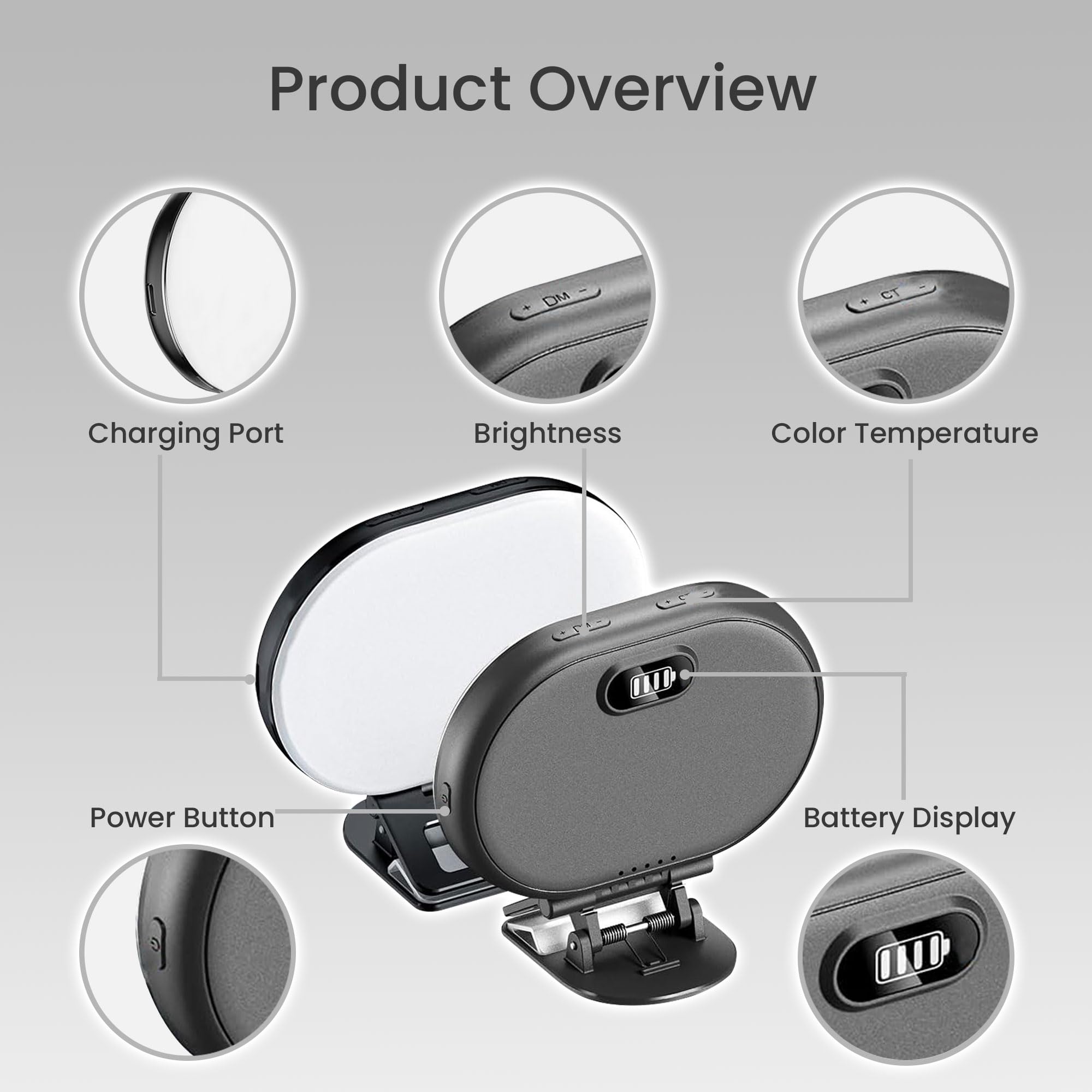 Luce LED morbida ricaricabile 2000mAh 2700-6500K Selfie Light con clip in silicone Type-C ricarica, 3 modalità di illuminazione per cellulari, fotocamere, laptop, iPad, perfetta per trucco,