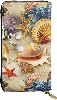 Portafoglio in pelle stampata conchiglie da spiaggia, portafogli da viaggio da donna con cerniera e pochette