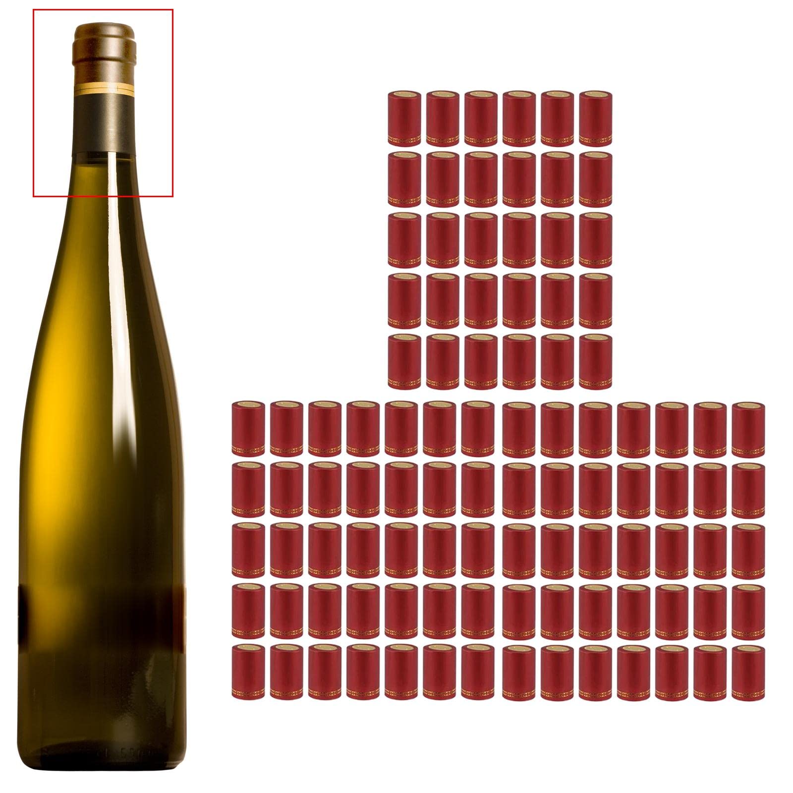 100 Piezas Cápsulas Botella Sellos Termoretráctiles Cubiertas Termoselladoras Tapas para Botellas con Corcho PP Adecuadas para Vino, Rojo, Individual