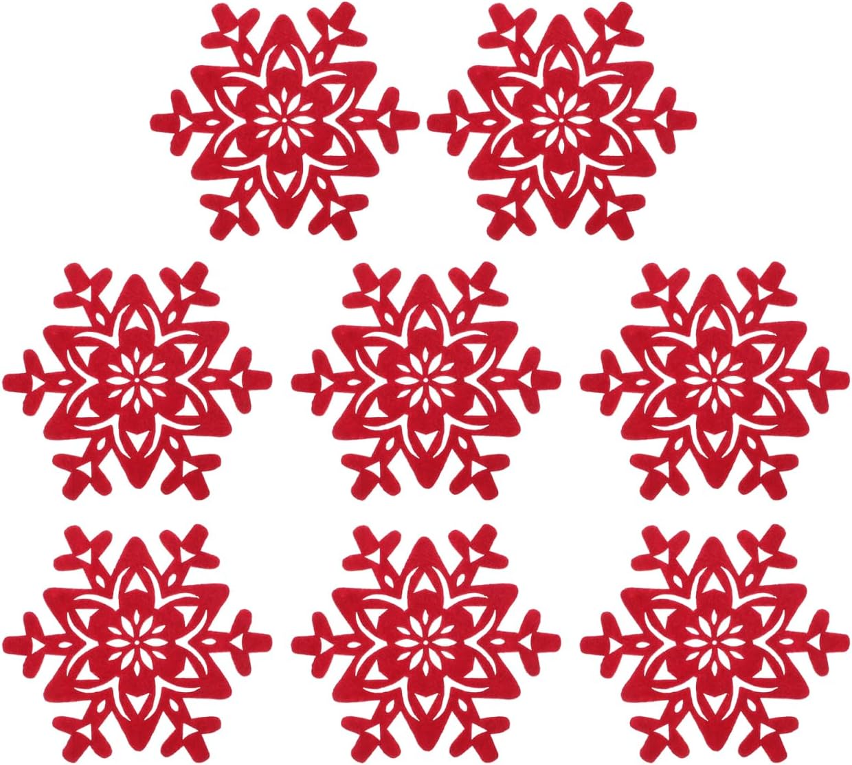 Luxshiny 8pcs Christmas Themed Coasters Table Decorations Red Felt Snowflake Coffee Coasters for Winter Wedding Party