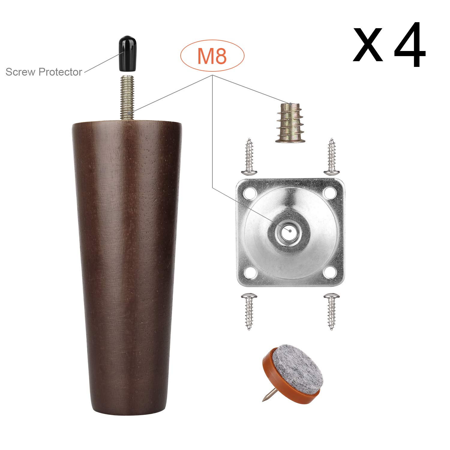 Buy Furniture Legs 6 Inches Sofa Legs Mid Century Modern Walnut Wood