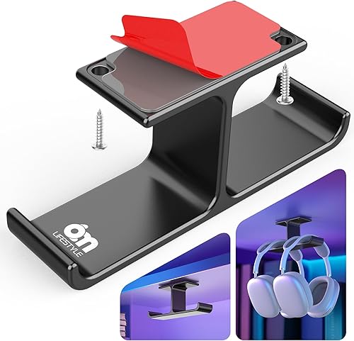 Miniatura 2 de Soporte para auriculares y auriculares de aluminio para colocar debajo del escritorio, gancho con adhesivo fuerte y tornillos, accesorios de