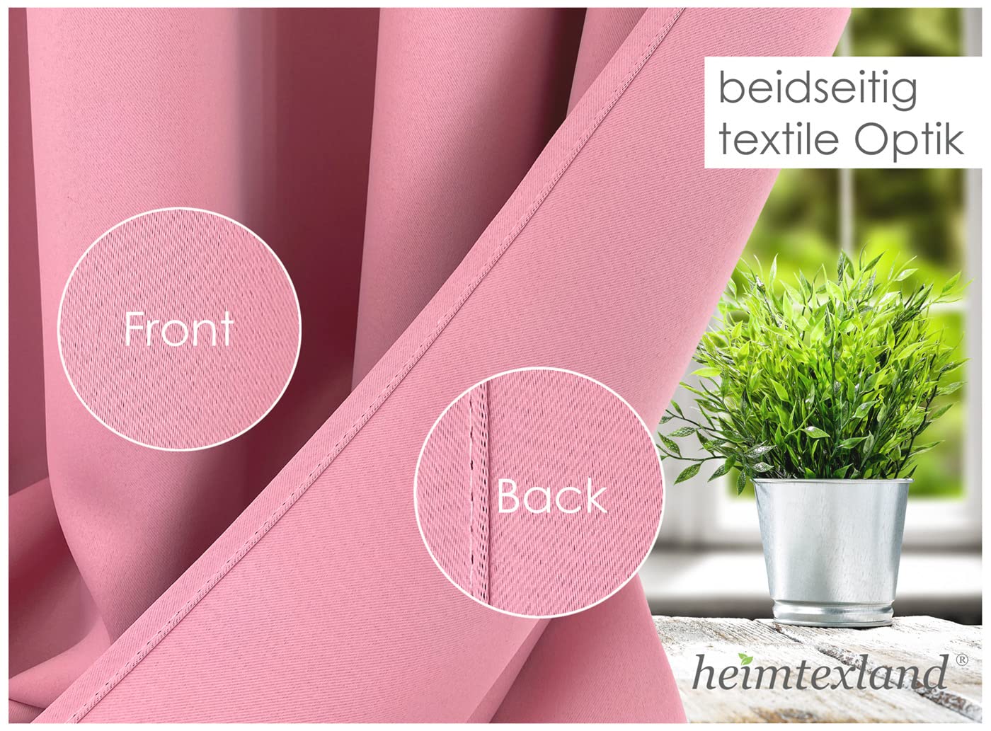 heimtexland Vorhang Blickdicht Thermovorhang Verdunklungsvorhänge 2er Set Kräuselband Deko Gardine isolierend Kälteschutz Sonnenschutz Ökotex Fensterdeko Typ139 Rosa HxB 245x135 cm