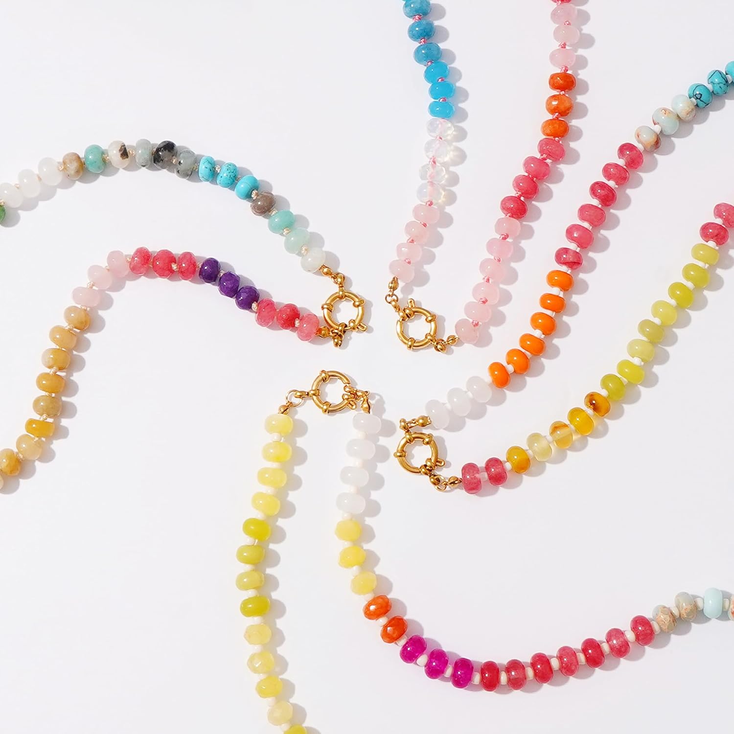 LALAPPLE Colorful Beaded Gemstone Necklace for Women, Boho Rainbow Bead Choker with Natural Stone Crystal Beads, Handmade Summer Beach Necklace Jewelry - Image 5