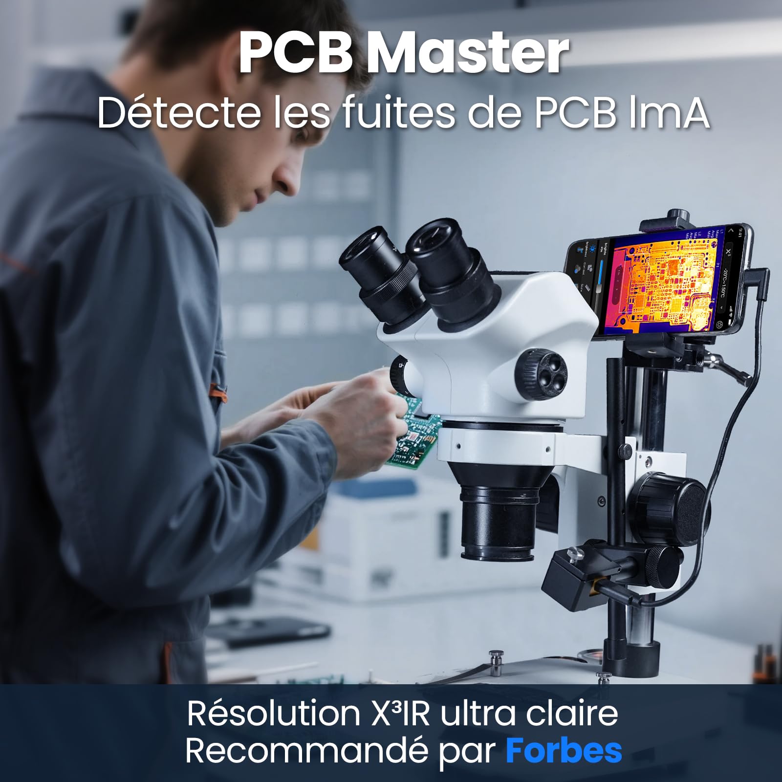 Caméra thermique Thermal Master P3 Caméra infrarouge pour iPhone 15/16 et Android Caméra Focus réglable X³ IR Résolution 512x384, -20℃-600℃ Inspection PCB 35mK
