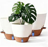 HRBLY 8/9/10 Inch Large Self-Watering Pots with Water Level Indicator, Drainage Holes & Deep Reservoir - Indoor Outdoor Plastic Planters (White)