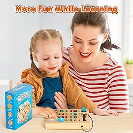 TINTECUSA Busy Board Montessori Toys for Toddler, Wooden Sensory Board Switch Toy with Shape Sorter LED Light Up Toys Educational Plane Travel Activity for Girls & Boys
