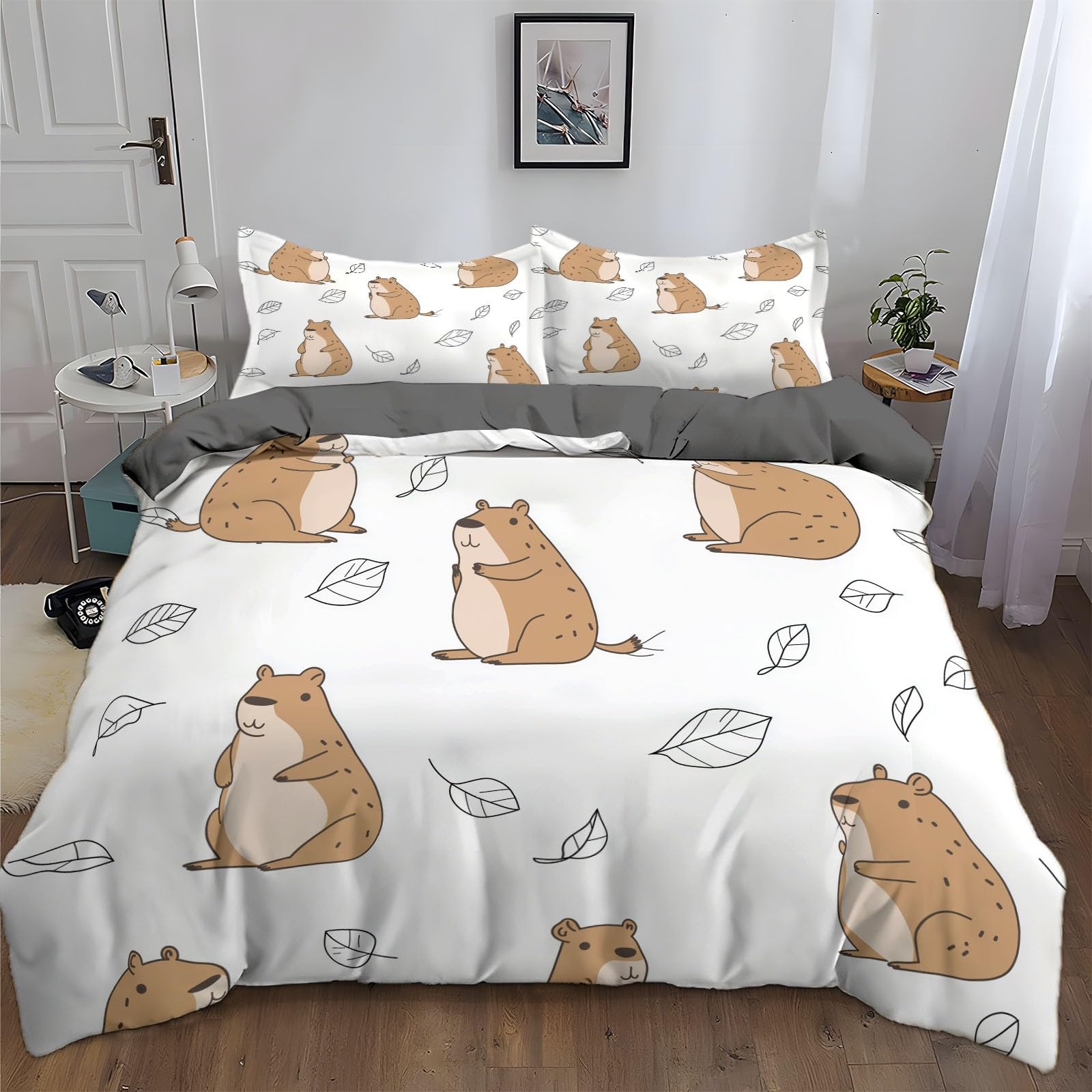 California King Duvet Cover Cartoon Animal Capybara Cal King Bedding Duvet Cover Set, 3 Pieces, Soft and Breathable Comforter Cover with 2 Pillow Shams, for All Season