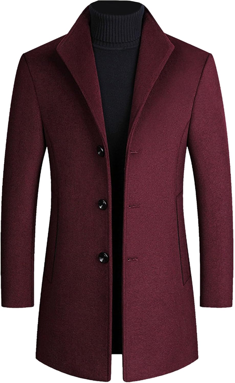 Men's Mid Long Trench Coat Long Wool Blend Coat Winter Classic Overcoat Pea Coat Slim Fit Single Breasted Jackets