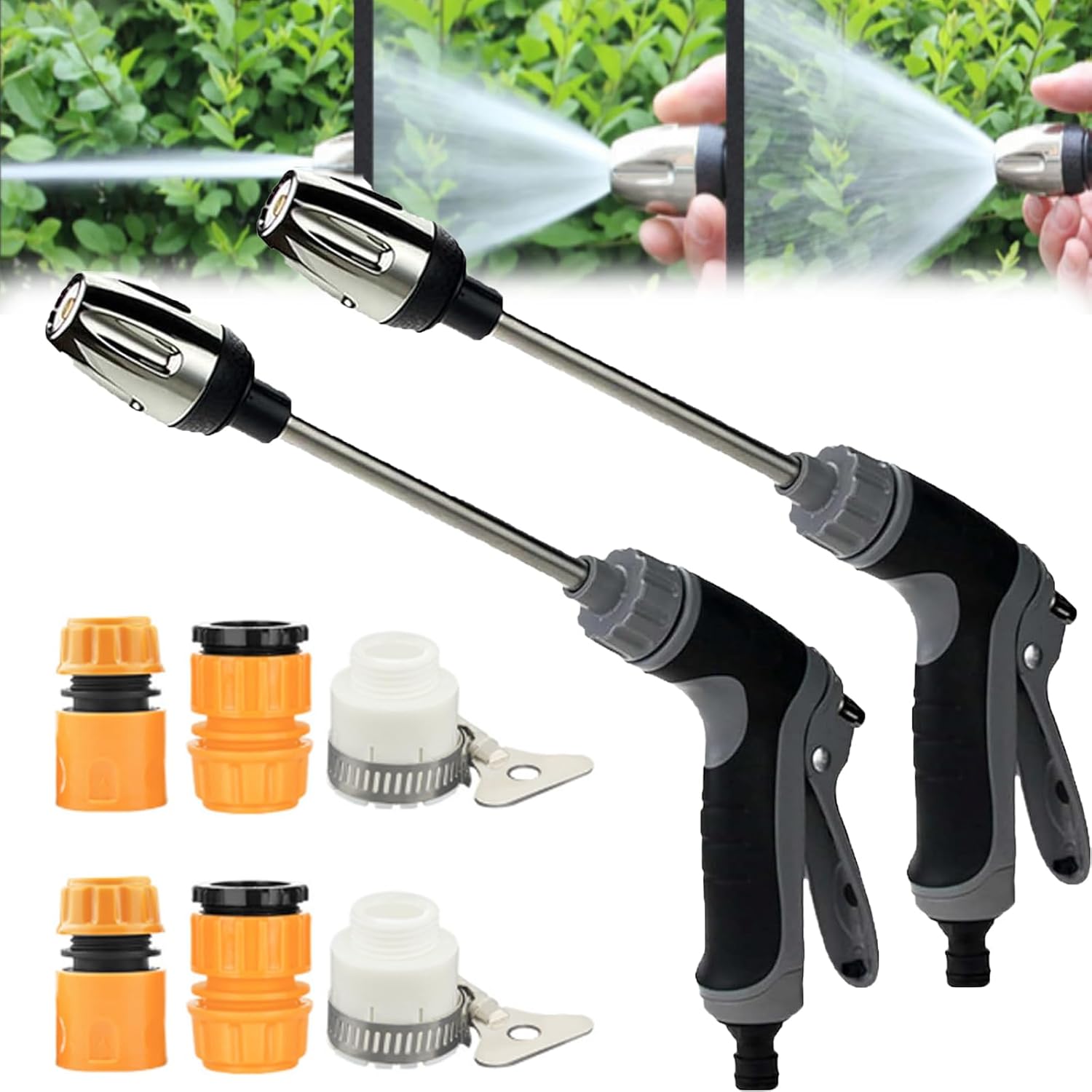 Aquaxis Pressure Washer, Stainless Steel Washer Hoses, Turn Any Hose into a High-Pressure Water Jet, Turbo Washer for Garden Hose, for Three Spray Modes (2set)