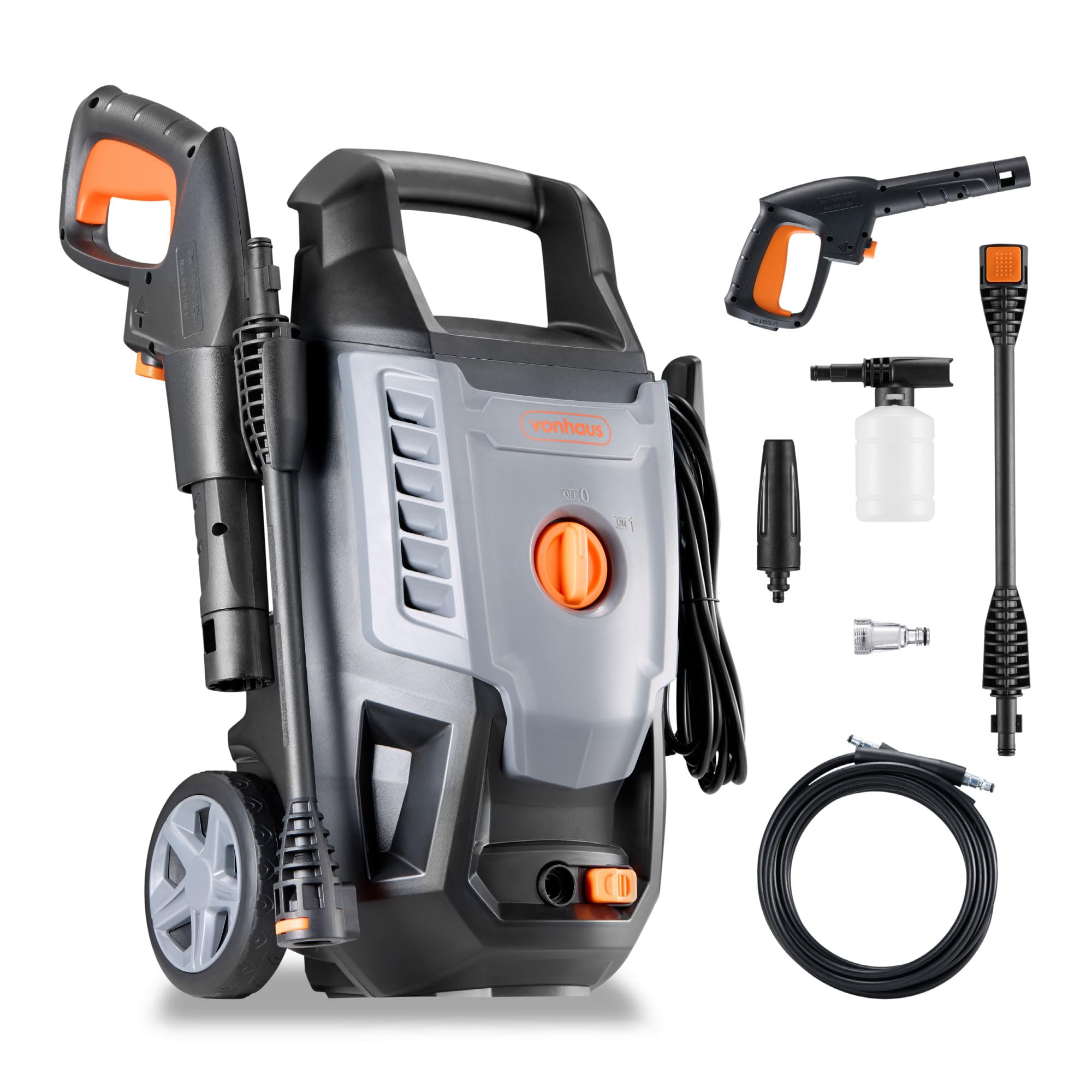 VonHaus Pressure Washer 1600W – Portable Power Washer for Patio, Car, Walls, Fences & More – Jet Wash Comes with Accessories and Attachments – 130 Bar Max Water Pressure, 6.5L Max Water Flow Per Min